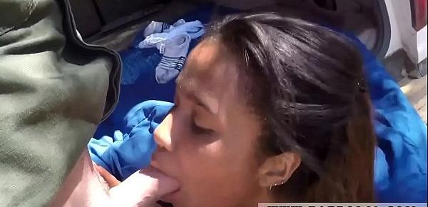  Police mom Cute Ebony teen gets screwed in the back of a patrol car